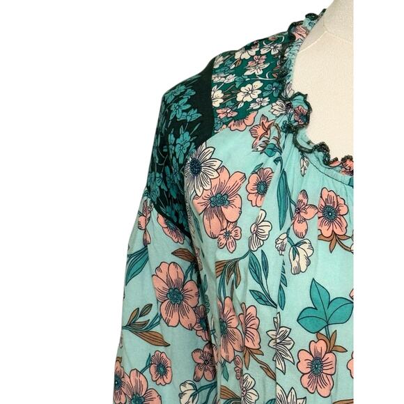 Umgee Medium Green FLoral Boho Cottage Tiered Maxi Dress Flowy Feminine - Picture 6 of 14